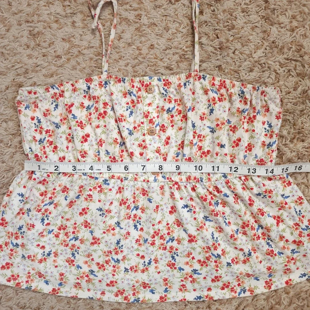 OshKosh B'gosh Peplum Top Girls 14 White Floral Tie Strap Faux Button Camisole